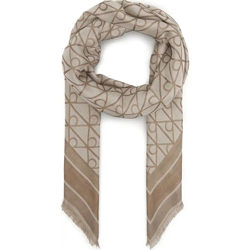 Product Calvin Klein Women's Large Emblem All Over Print Jacquard Square Modal Scarf Desert Taupe Beige base image