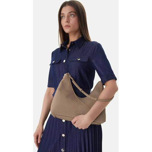 Product Calvin Klein Women's Large Emblem HW Pebble Shoulder Bag Beige base image