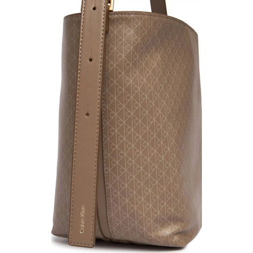 Product Calvin Klein Women's Large Emblem All Over Print Medium Bucket Bag Beige base image