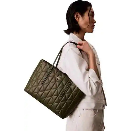 Product Calvin Klein Women's Small Emblem Quilted Tote Bag Green base image