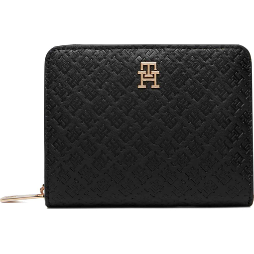 Product Tommy Hilfiger Women's Medium Wallet TH Icon Medium Zip-Around With Flap Mono Black base image