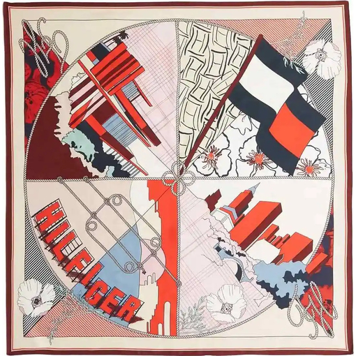 Product Tommy Hilfiger Women's Large Silk Scarf TH Flag Floral Silk Large Square Multicolor base image