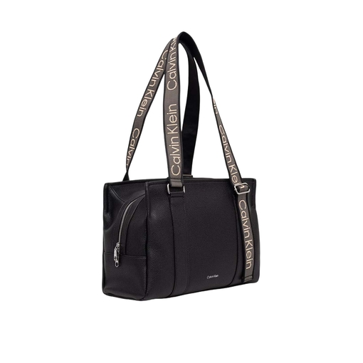 Product Calvin Klein Γυναικεία Μεγάλη Τσάντα Tote Webbing Strap Logo Adjustable Μαύρη Μπεζ base image