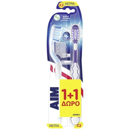 Product Aim White System Medium Toothbrush With Perlite Γαλάζιο - Μωβ 2 Τεμάχια base image