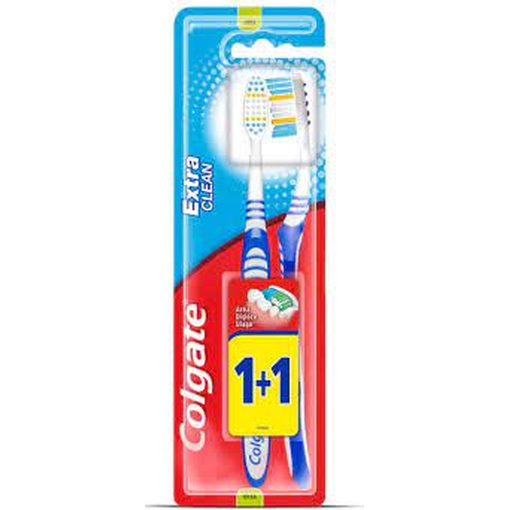 Product Colgate Οδοντοβουρτσα Extra Clean Mετρια Ροζ-πρασινη-μπλε 1+1 base image