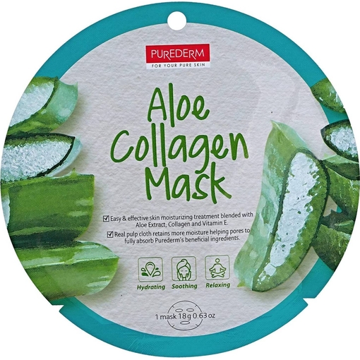 Product Purederm Aloe Collagen Mask Sheet Μάσκα Προσώπου Με Αλόη & Κολλαγόνο 18g base image