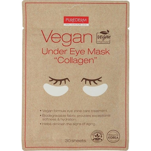 Product Purederm Vegan Under Eye Mask Collagen Αντιρυτιδικά Επιθέματα Ματιών Με Κολλαγόνο 30τμχ base image