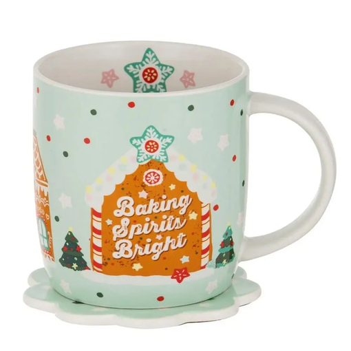 Product Ladelle Mugs with Coaster Set 2pcs Christmas Gingerbread Blue Porcelain Mugs 350ml base image