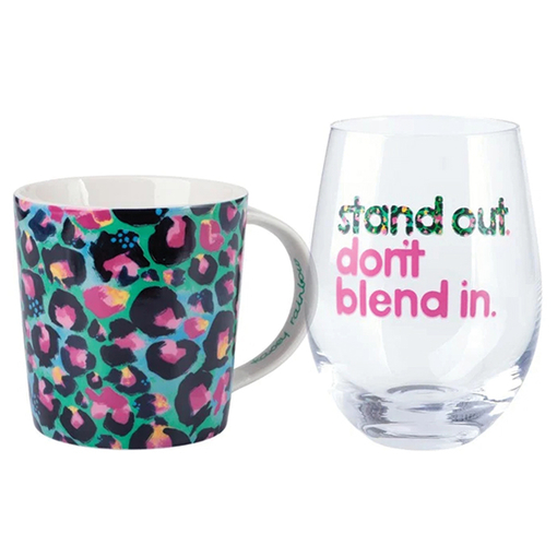 Product Maxwell & Williams 380ml Mug and 500ml Glass Set Leopard Emerald Kasey Rainbow Wild at Heart base image