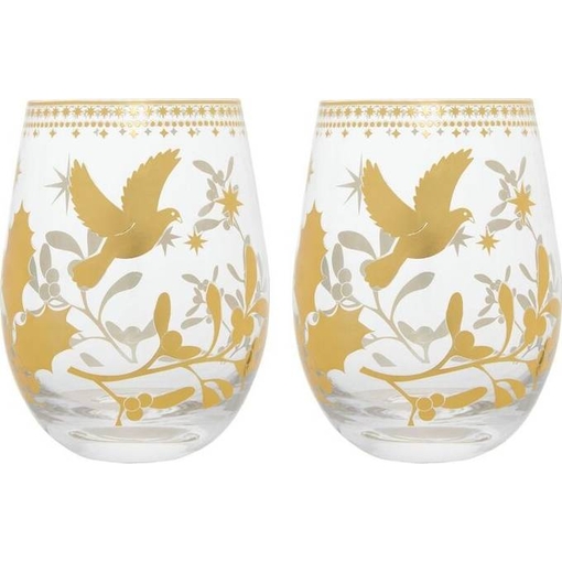 Product Maxwell & Williams White Christmas Stemless Wine Glasses 550ml Glass Set of 2 - Gold base image