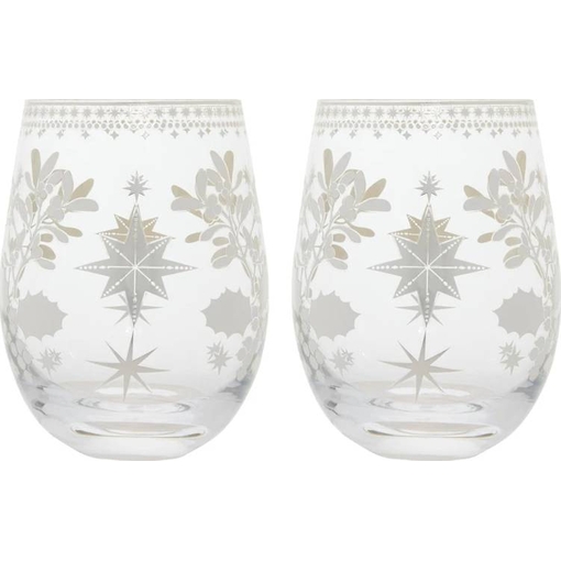 Product Maxwell & Williams White Christmas Stemless Wine Glasses 550ml Glass Set of 2 - Silver base image