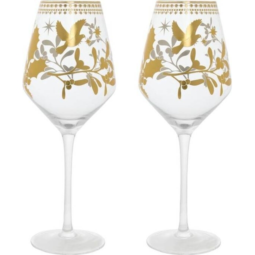 Product Maxwell & Williams White Christmas Wine Glasses 500ml Glass Set of 2 - Gold base image