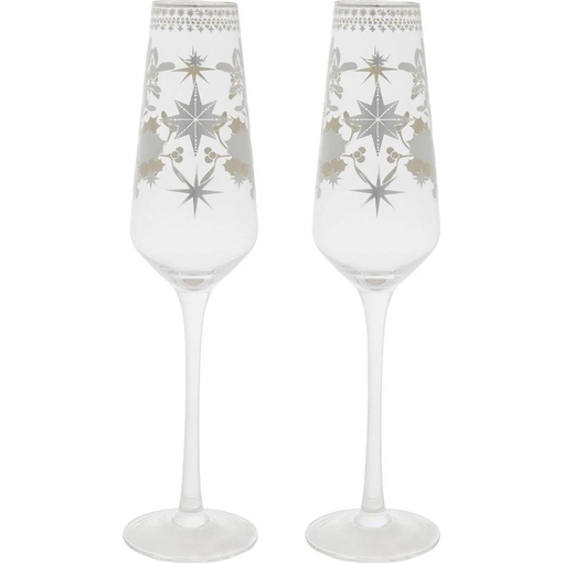 Product Maxwell & Williams White Christmas Prosecco Glasses 240ml Glass Set of 2 - Silver base image