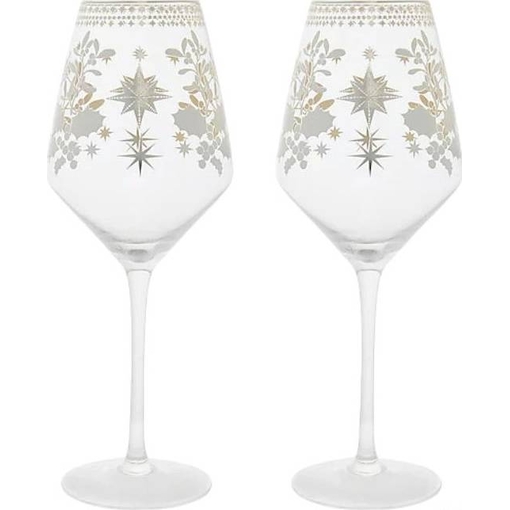 Product Maxwell & Williams White Christmas Wine Glasses 500ml Set of 2 - Silver base image