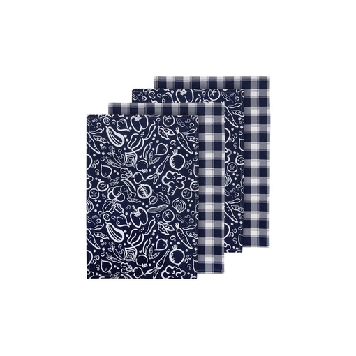 Product Ladelle Cotton Kitchen Towels 45x65cm Veggies Blue Dark Blue- Set of 4 pieces base image