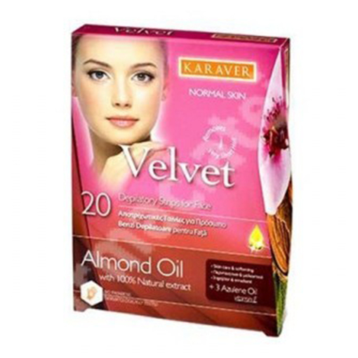 Product Karaver Αποτριχωτικές Ταινίες Προσώπου Velvet Face With Almond Oil 20τμχ & 3 Μαντηλάκια base image