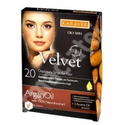 Product Karaver Αποτριχωτικές Ταινίες Προσώπου Velvet Face With Argan Oil 20τμχ & 3 Μαντηλάκια base image