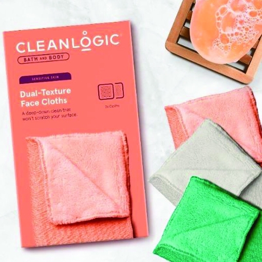 Product Cleanlogic Bath and Body Dual-Texture Face Cloths Sensitive Skin Set of 3 Assorted Colors base image