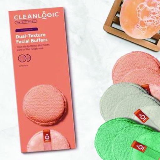 Product Cleanlogic Bath and Body Dual-Texture Facial Buffers Sensitive Skin Set of 9 Assorted Colors base image